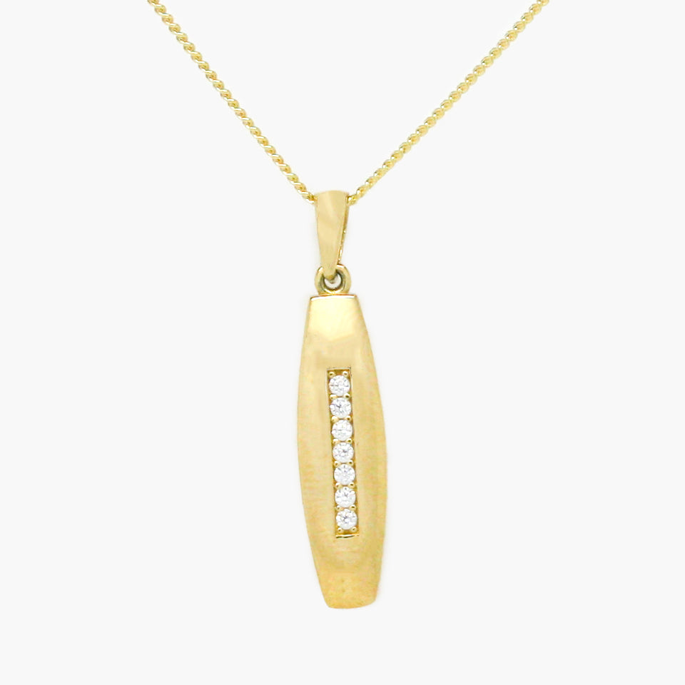 NEW 9ct Yellow Gold CZ Bar Pendant Necklace