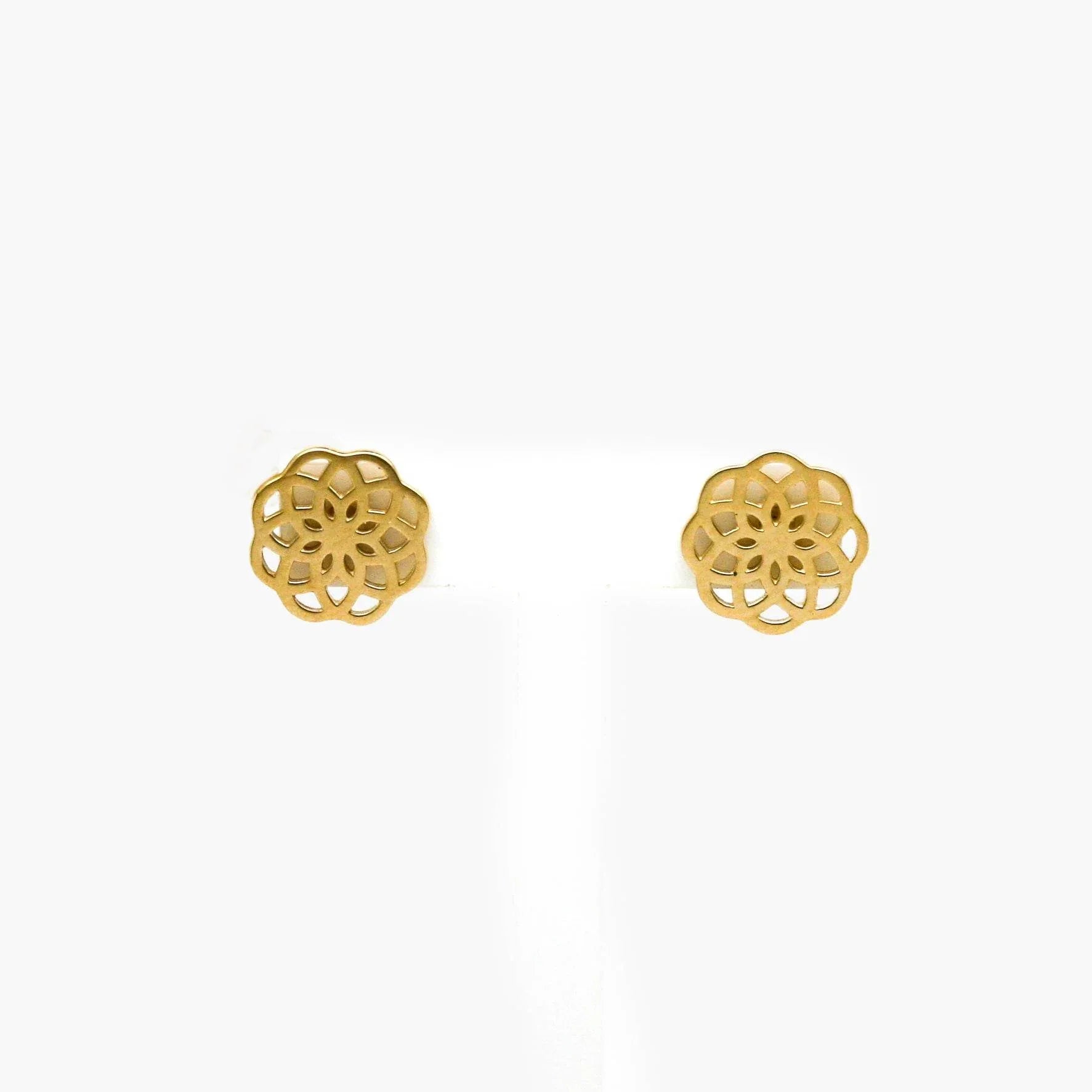9ct Yellow Gold Filigree Flower Stud Earrings Butterfly Backs