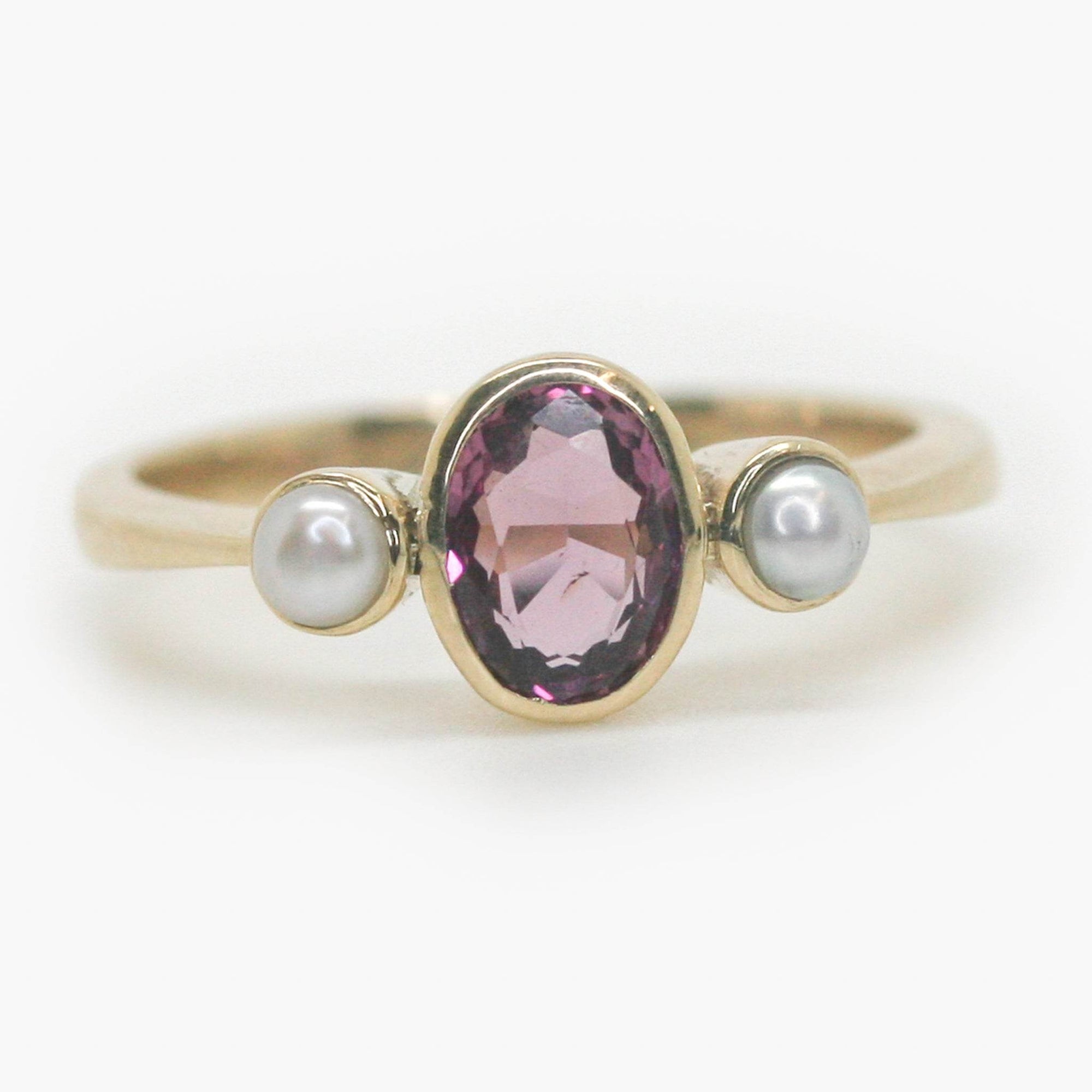 Almandine Garnet & Pearl Three Stone Ring - Jordans Jewellers