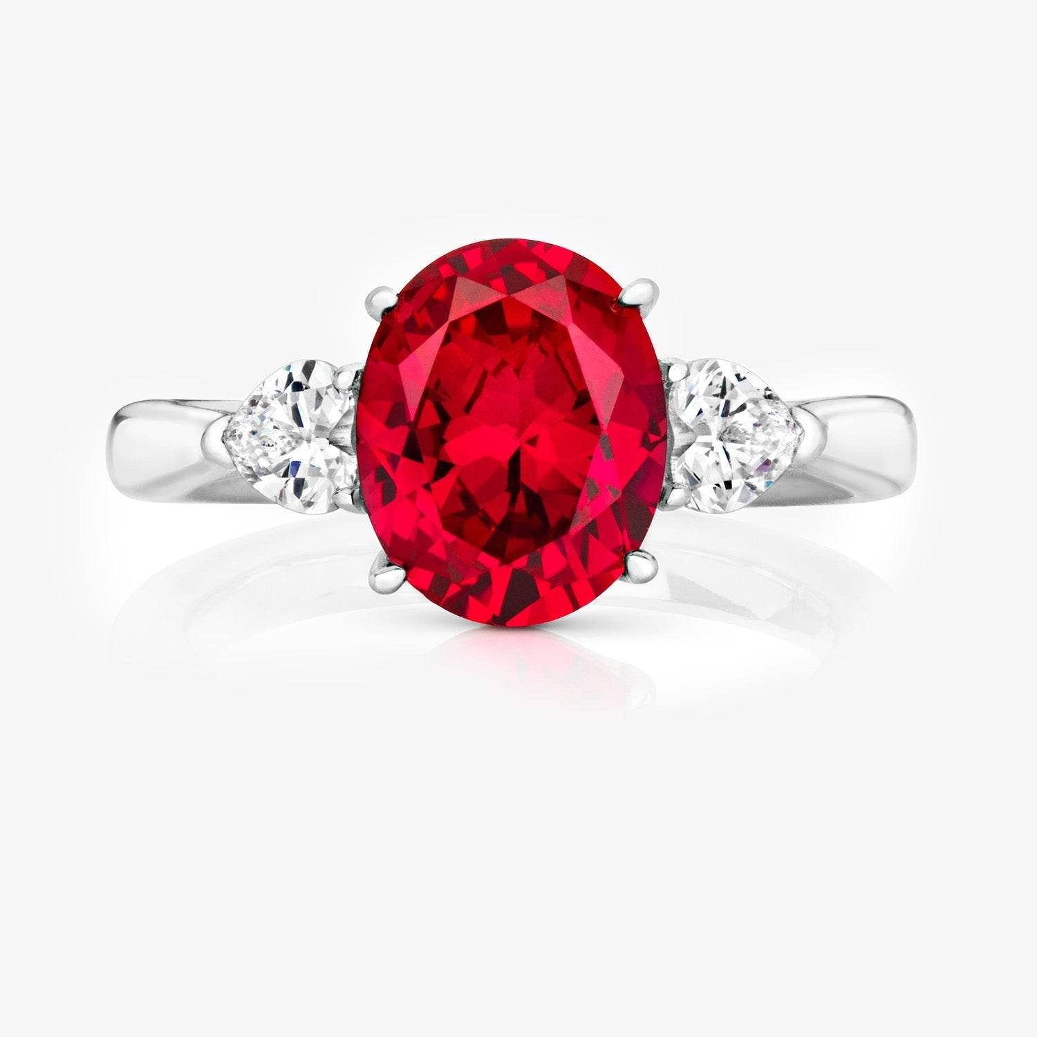 Lapidary Red & White Heart Three Stone Ring - Jordans Jewellers