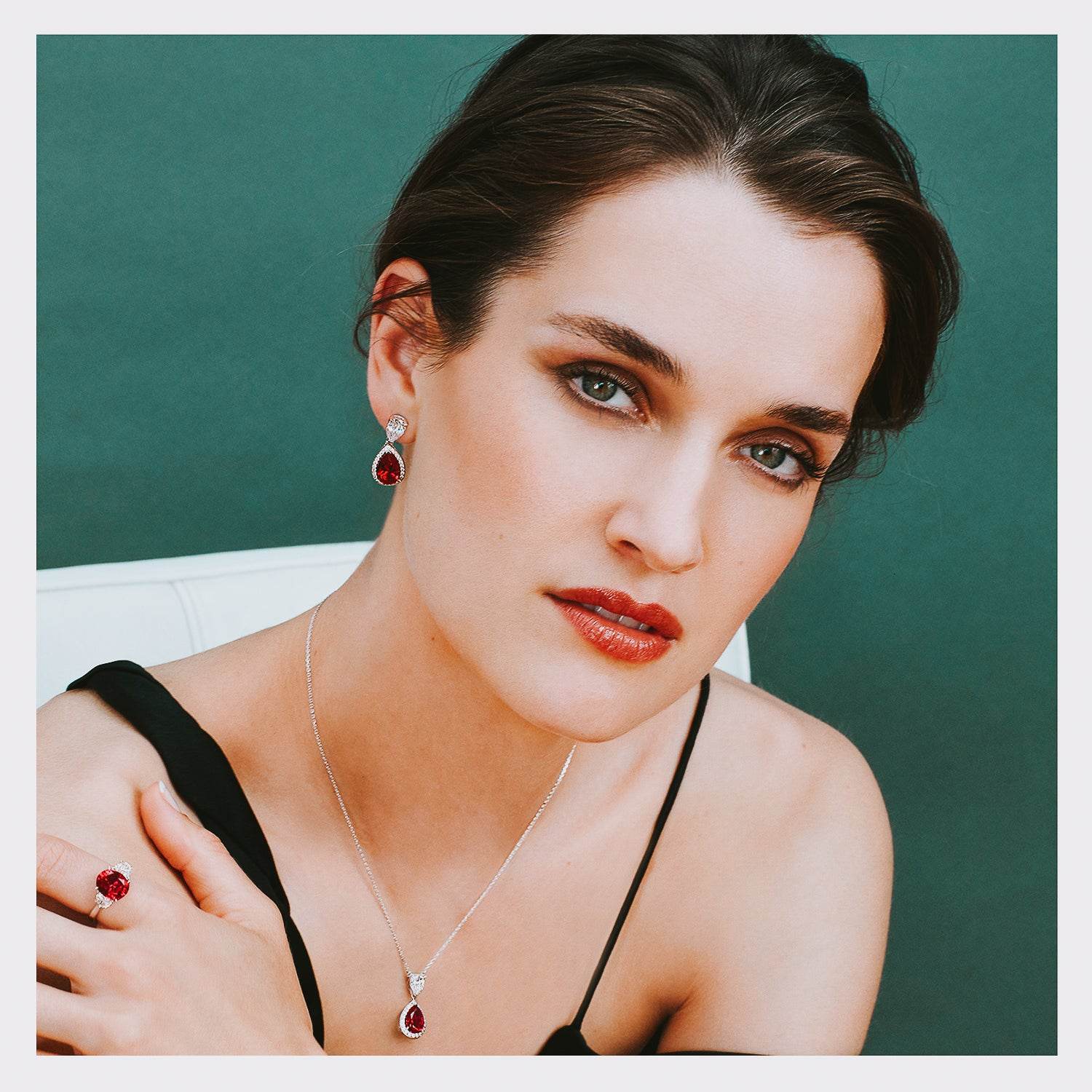 Lapidary Red & White Heart Three Stone Ring - Jordans Jewellers