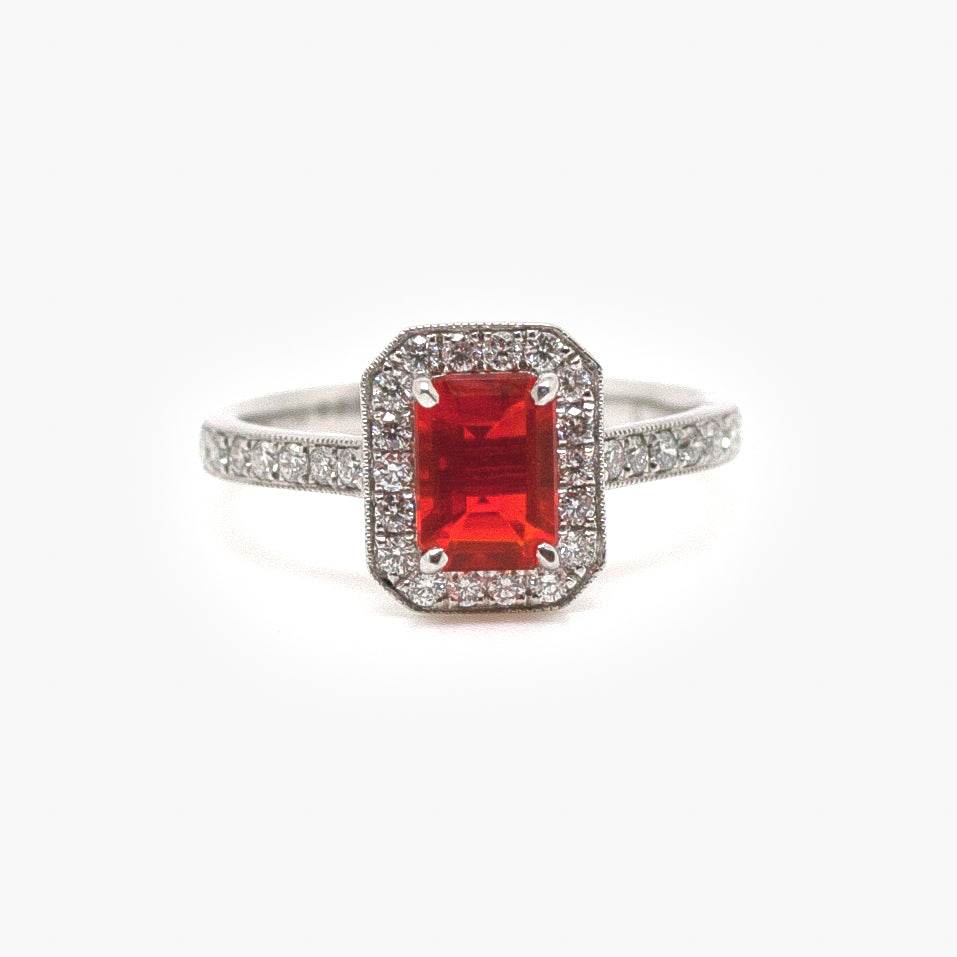 Octagon Fire Opal & Diamond Cluster Ring - Jordans Jewellers