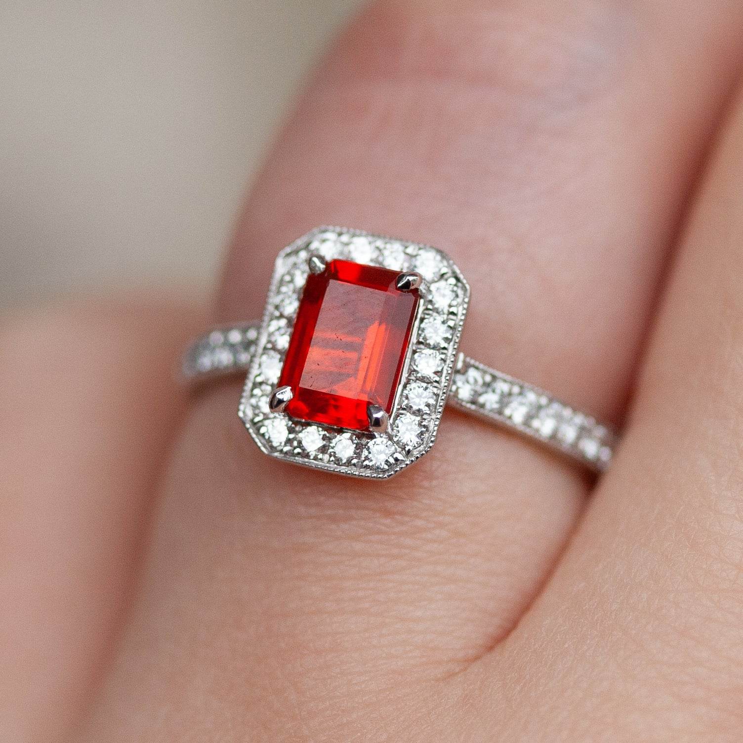 Octagon Fire Opal & Diamond Cluster Ring - Jordans Jewellers