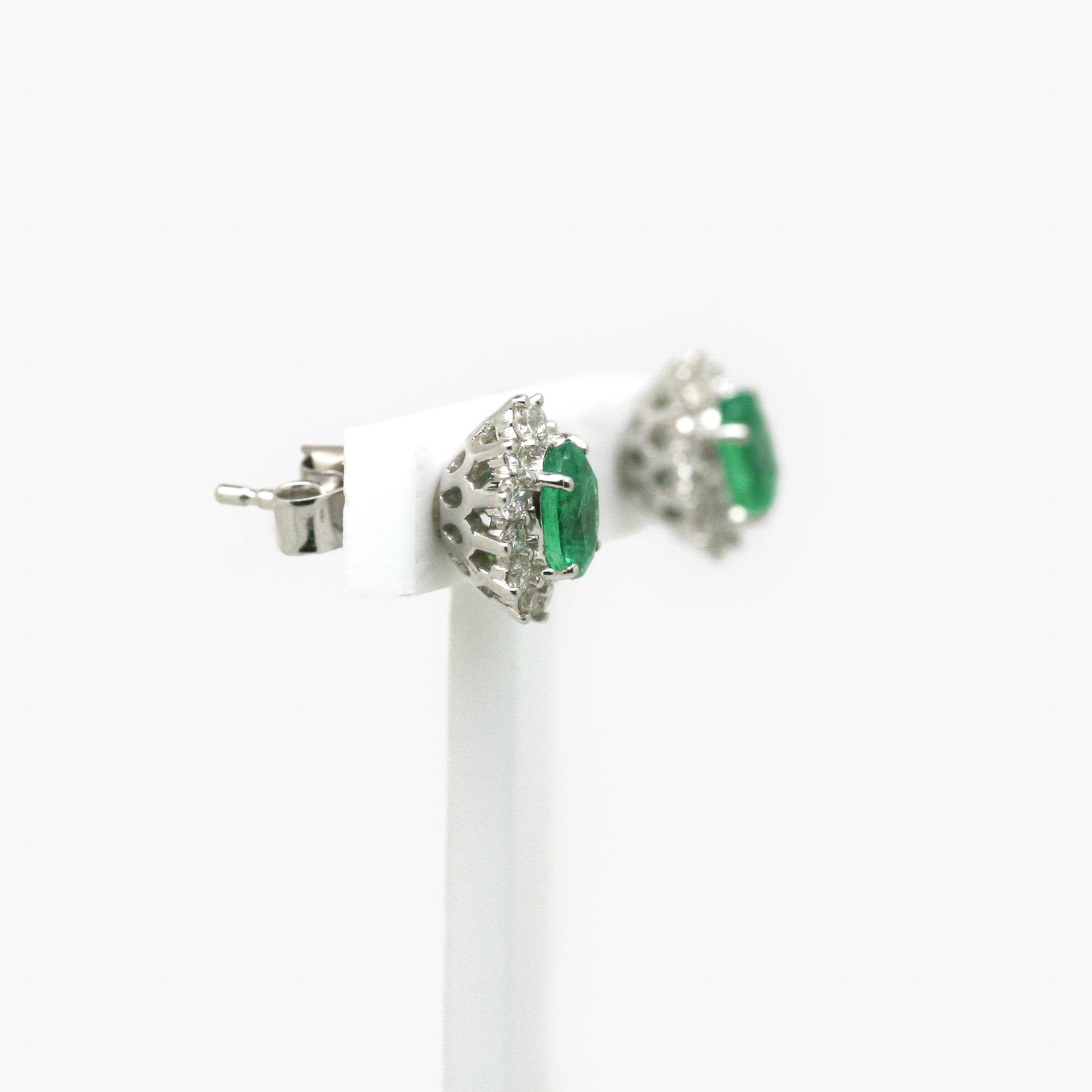 0.88ct Oval Emerald & Diamond Stud Earrings - Jordans Jewellers