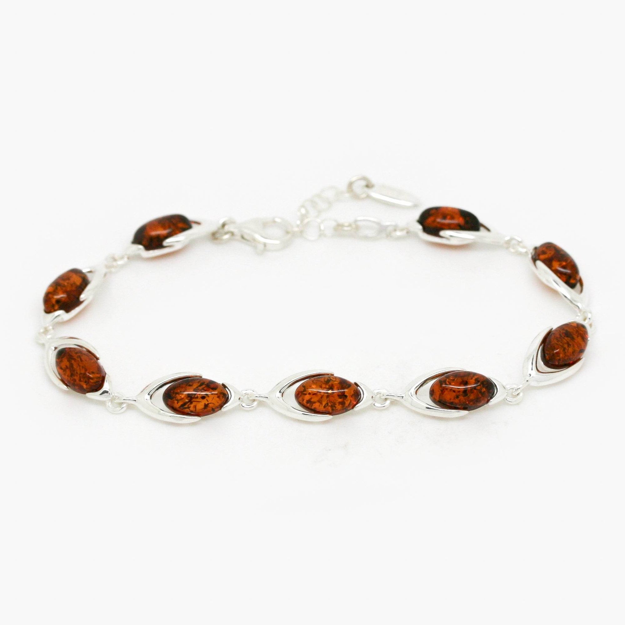 Silver Oval Set Amber Bracelet - Jordans Jewellers