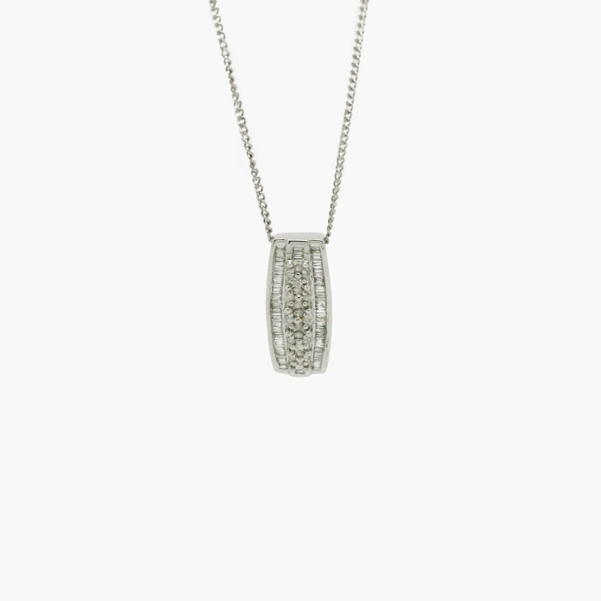 Rectangle Diamond Set Pendant in 9ct White Gold - Jordans Jewellers