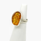 Adjustable Silver & Honey Amber Surround Ring - Jordans Jewellers