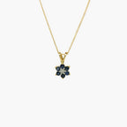 9ct Yellow Gold Sapphire & Diamond Flower Shape Pendant Necklace - Jordans Jewellers