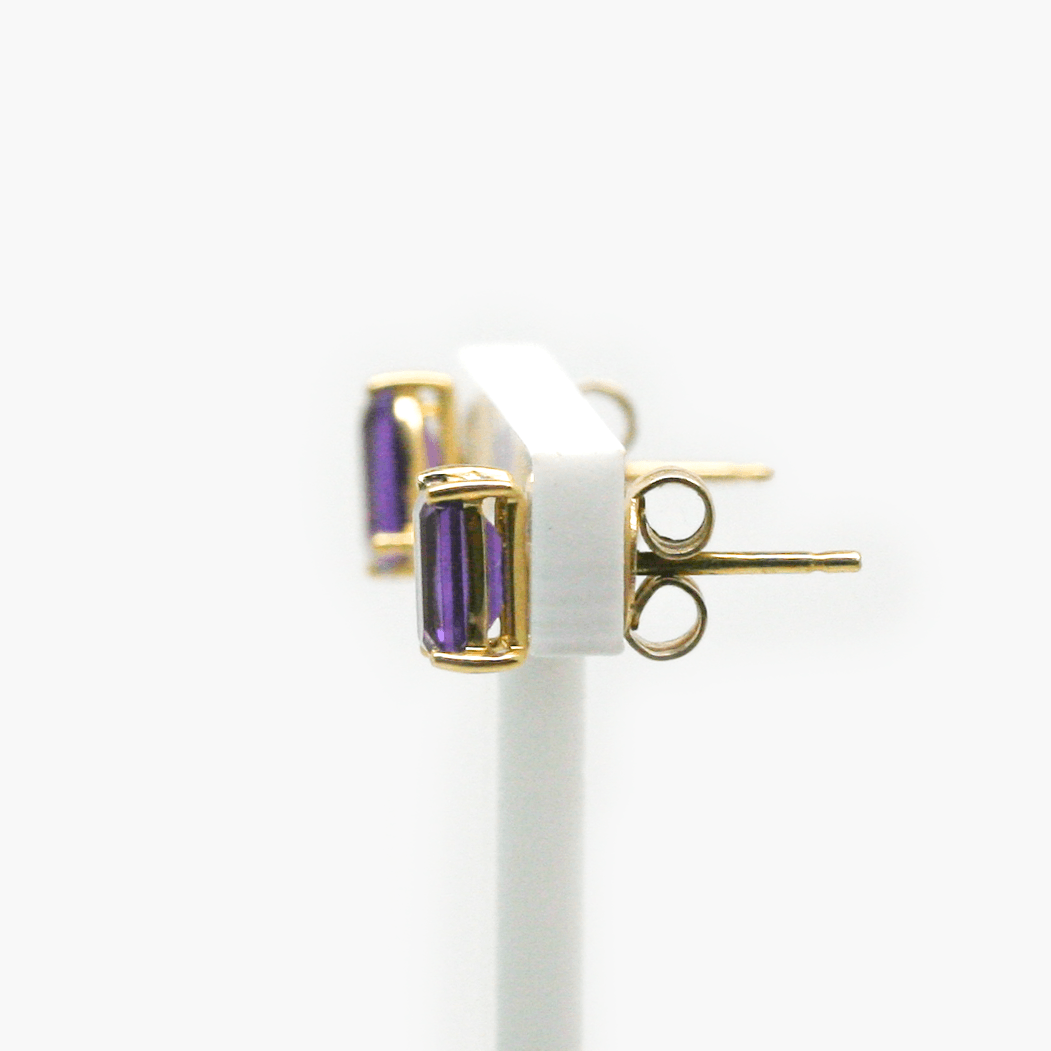 9 Carat Yellow Gold Rectangular Amethyst Stud Earrings - Jordans Jewellers