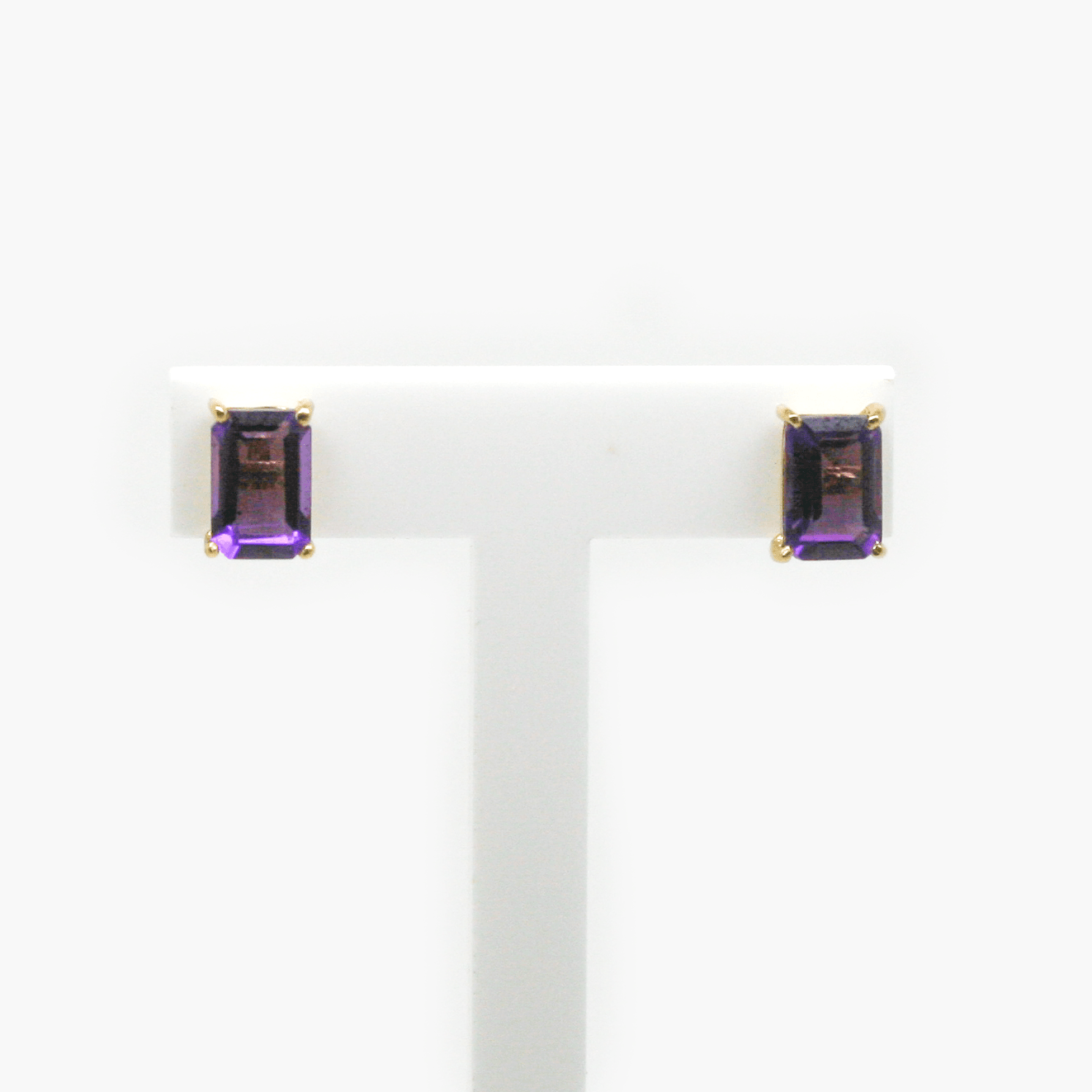 9 Carat Yellow Gold Rectangular Amethyst Stud Earrings - Jordans Jewellers