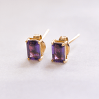 9 Carat Yellow Gold Rectangular Amethyst Stud Earrings - Jordans Jewellers