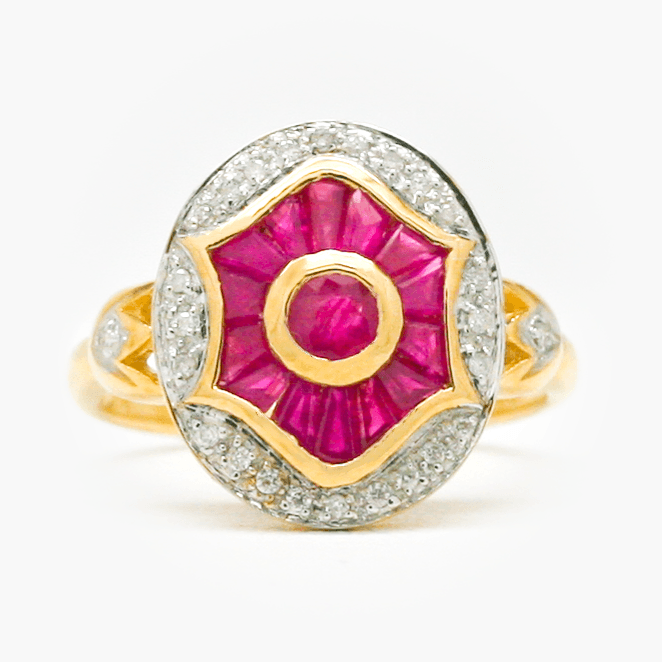 NEW 9 Carat Yellow Gold Ruby & Diamond Ring - Jordans Jewellers