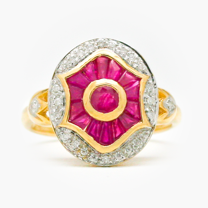 NEW 9 Carat Yellow Gold Ruby & Diamond Ring