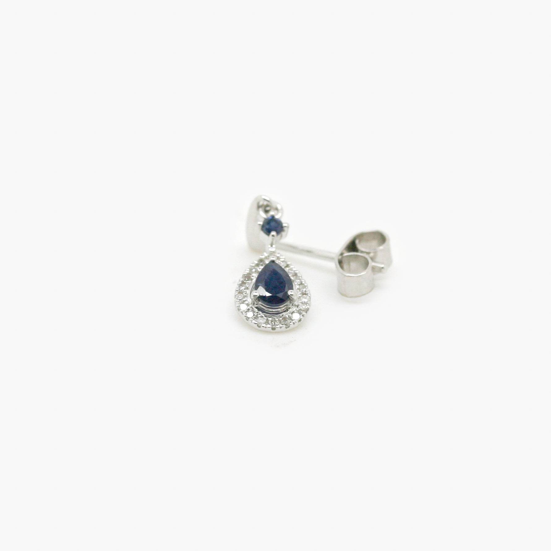 9ct White Gold Sapphire & Diamond Pear Shape Drop Earrings - Jordans Jewellers