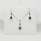 9ct White Gold Sapphire & Diamond Pear Shape Necklace - Jordans Jewellers