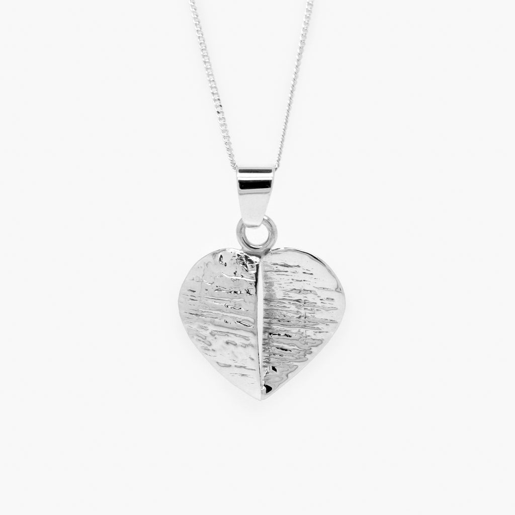 Silver Textured Heart Curb Chain Necklace