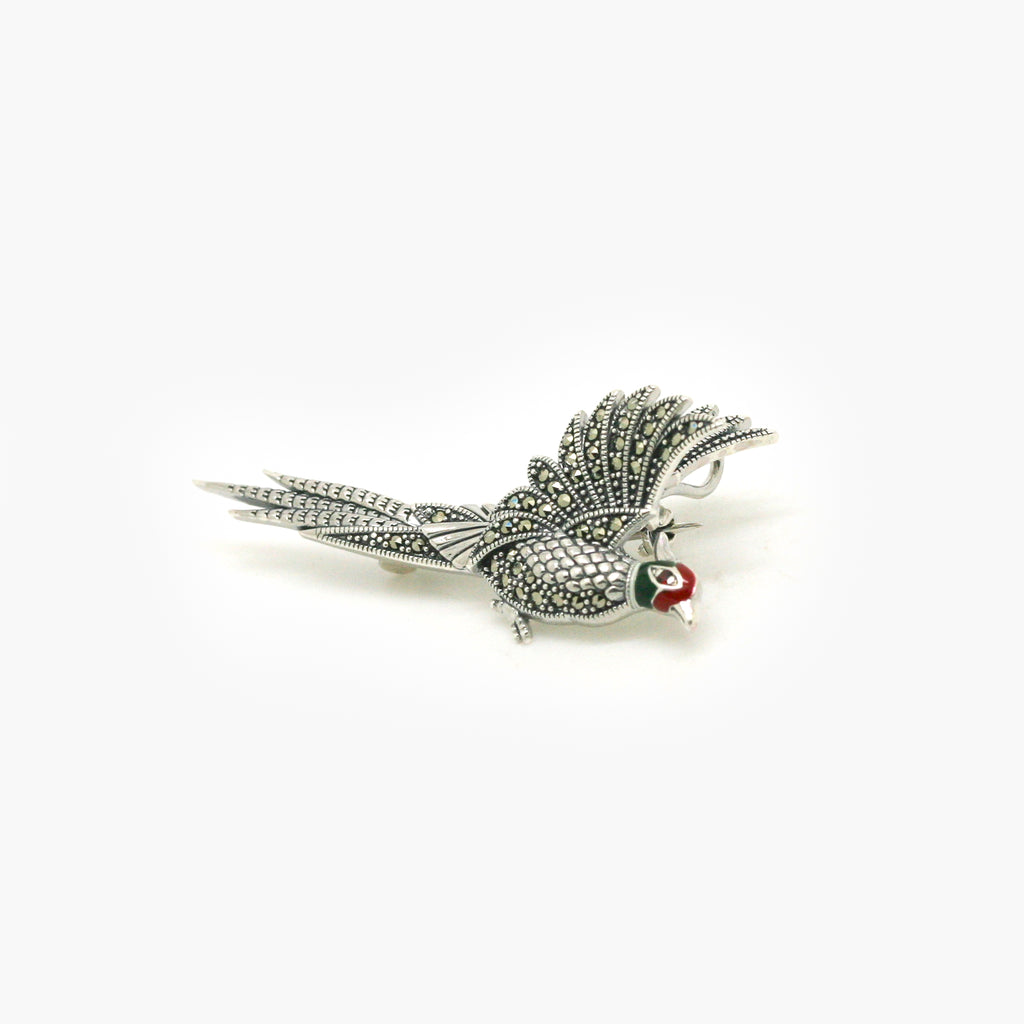 Silver Marcasite Pheasant Brooch