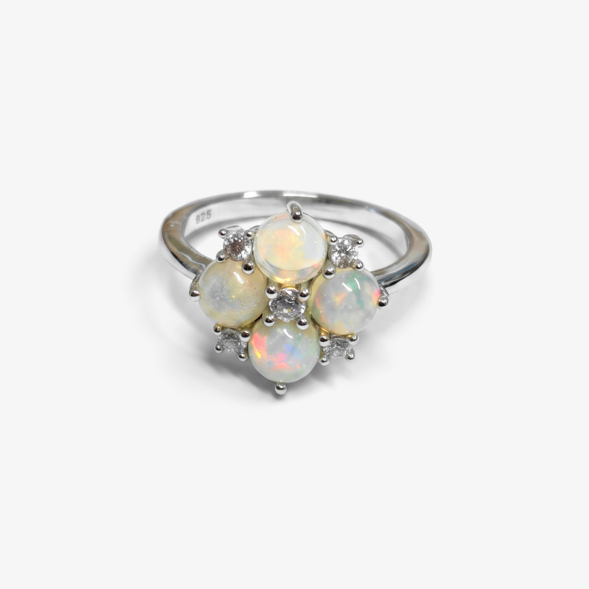 Sterling Silver Opal & CZ Cluster Ring
