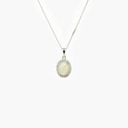 18 Carat White Gold Opal & 0.08 Carat Diamond Halo Pendant Necklace - Jordans Jewellers