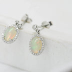 18 Carat White Gold Opal & 0.19 Carat Diamond Halo Drop Earrings - Jordans Jewellers