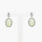 18 Carat White Gold Opal & 0.19 Carat Diamond Halo Drop Earrings - Jordans Jewellers
