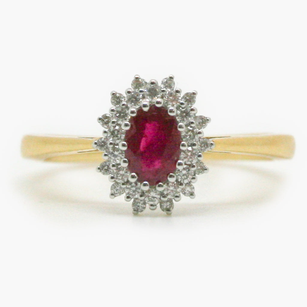 18 Carat Yellow Gold Oval Ruby & Diamond Cluster Ring