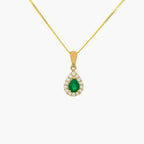 NEW 9ct Yellow Gold Pear Shape Emerald and Diamond Cluster Pendant Necklace - Jordans Jewellers