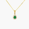 NEW 9ct Yellow Gold Pear Shape Emerald and Diamond Cluster Pendant Necklace