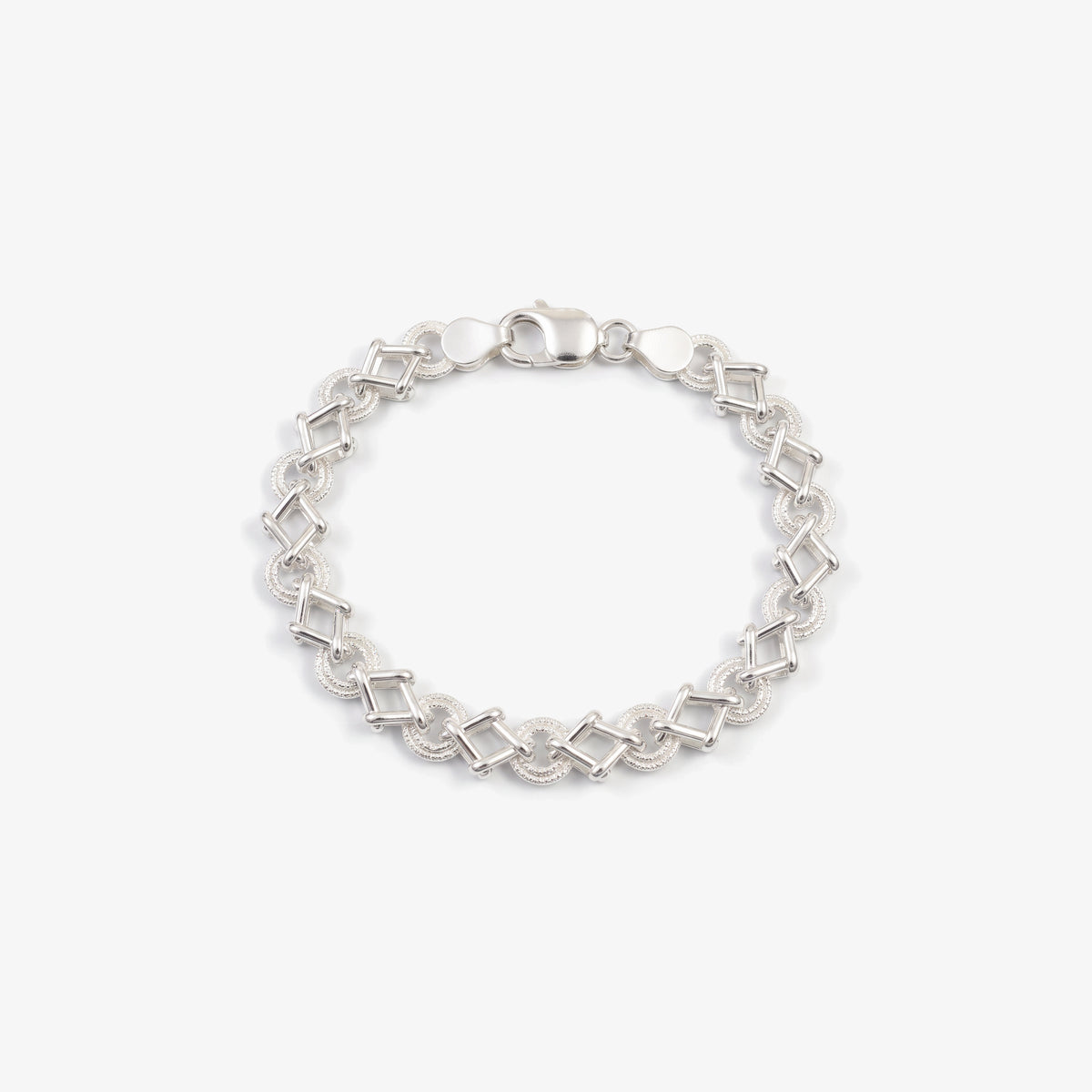 Sterling Silver Handmade Fancy Link Bracelet front view