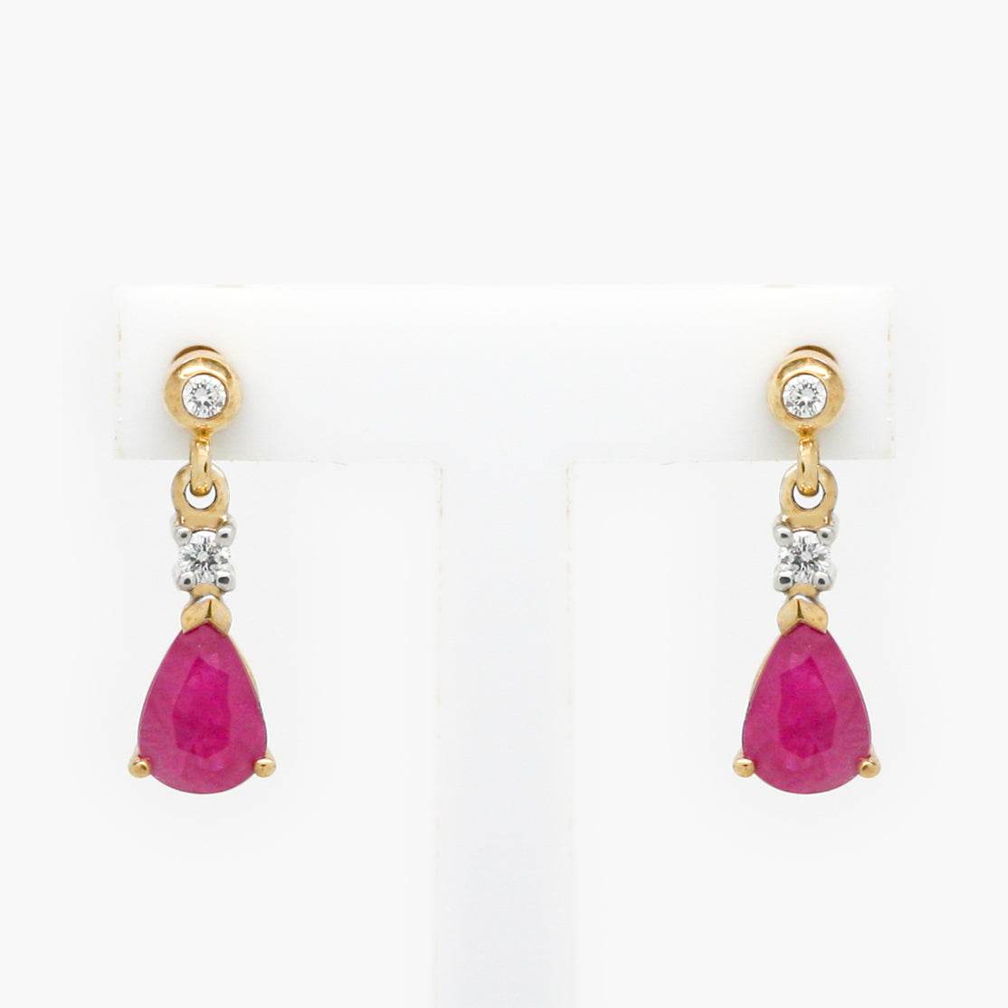 NEW 9CT Yellow Gold Ruby & Diamond Drop Earrings - Jordans Jewellers