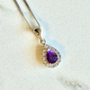 NEW 9 Carat White Gold Amethyst & Diamond Pendant Necklace