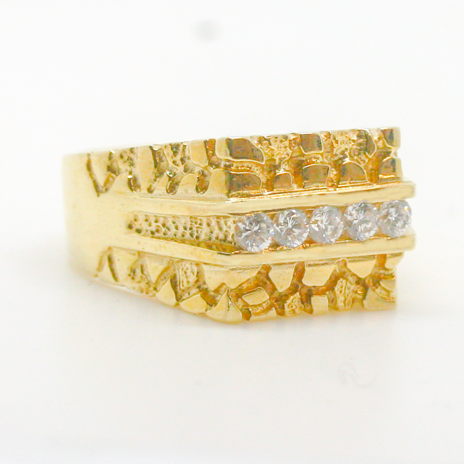 NEW 9 Carat Yellow Gold Five Stone Men's Ring