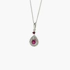 Two Stone Ruby & Diamond Pear Shaped Necklace - 9ct White Gold - Jordans Jewellers