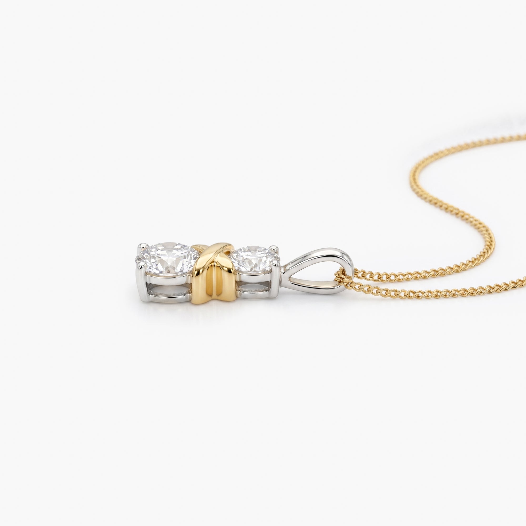 9ct Yellow Gold Lab Grown Diamond Two-Stone Kiss Pendant Necklace