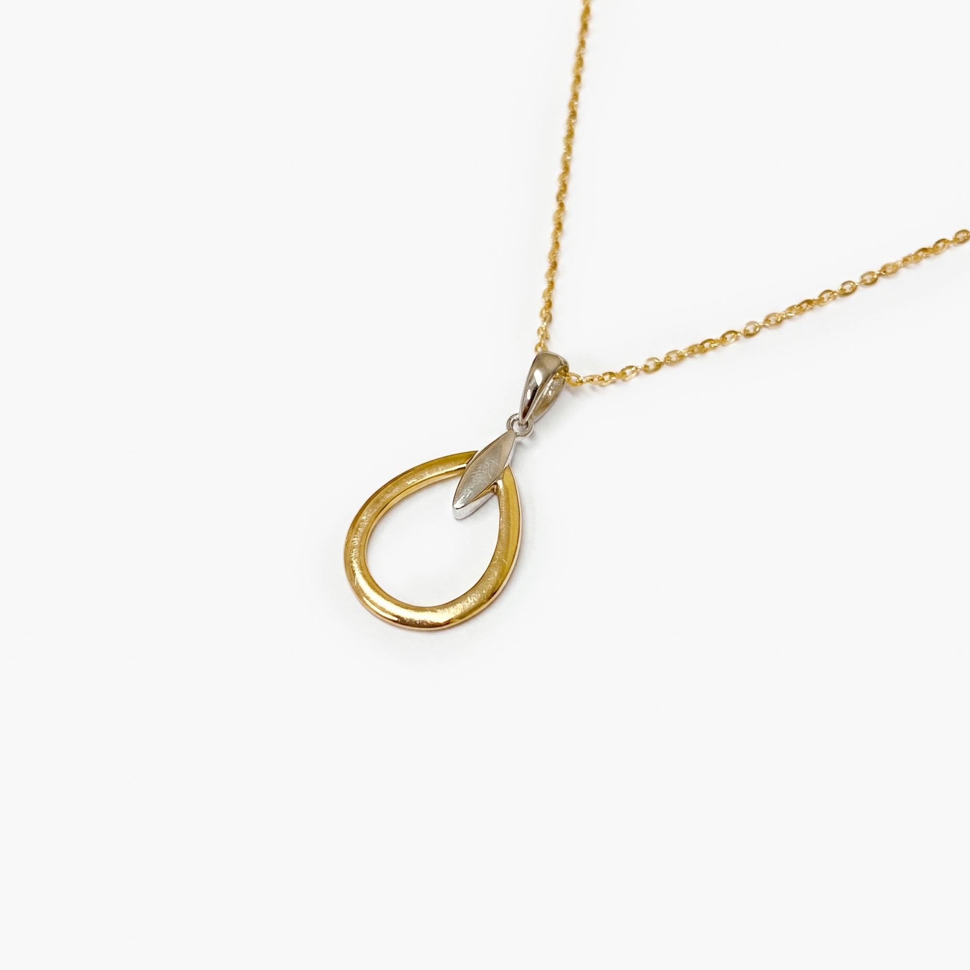9ct Two-Tone Gold Open Teardrop Pendant Necklace