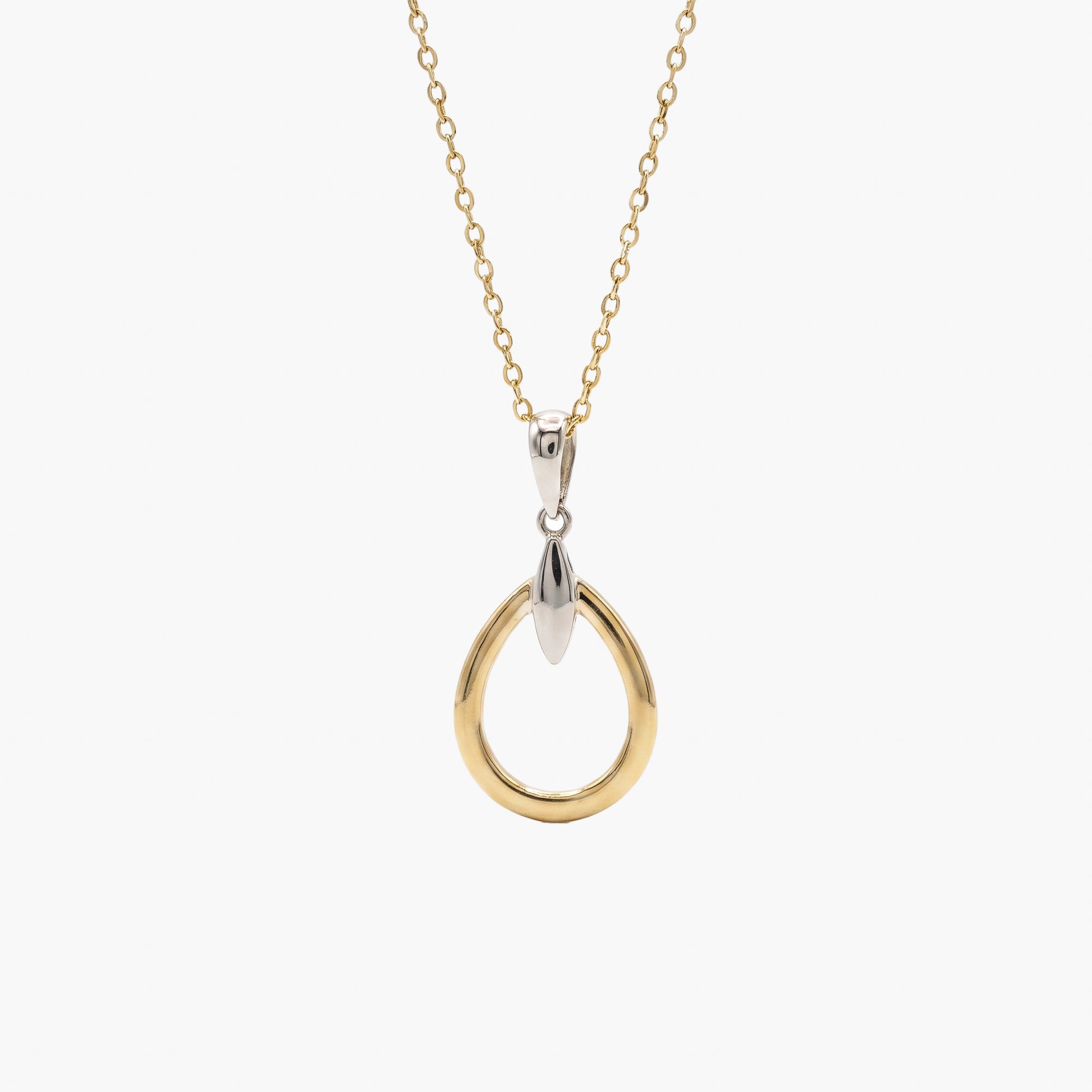 9ct Two-Tone Gold Open Teardrop Pendant Necklace