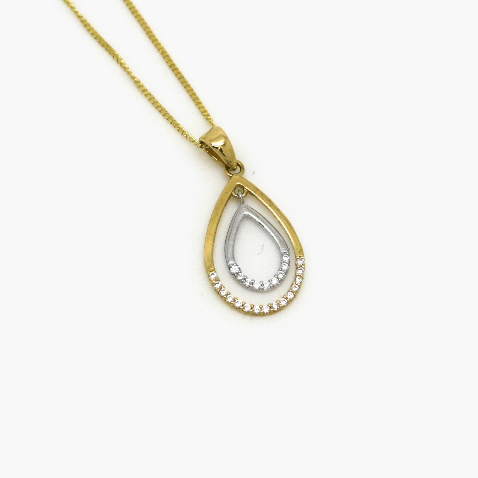 Two Tone CZ Teardrop Pendant Necklace in 9ct Gold - Jordans Jewellers