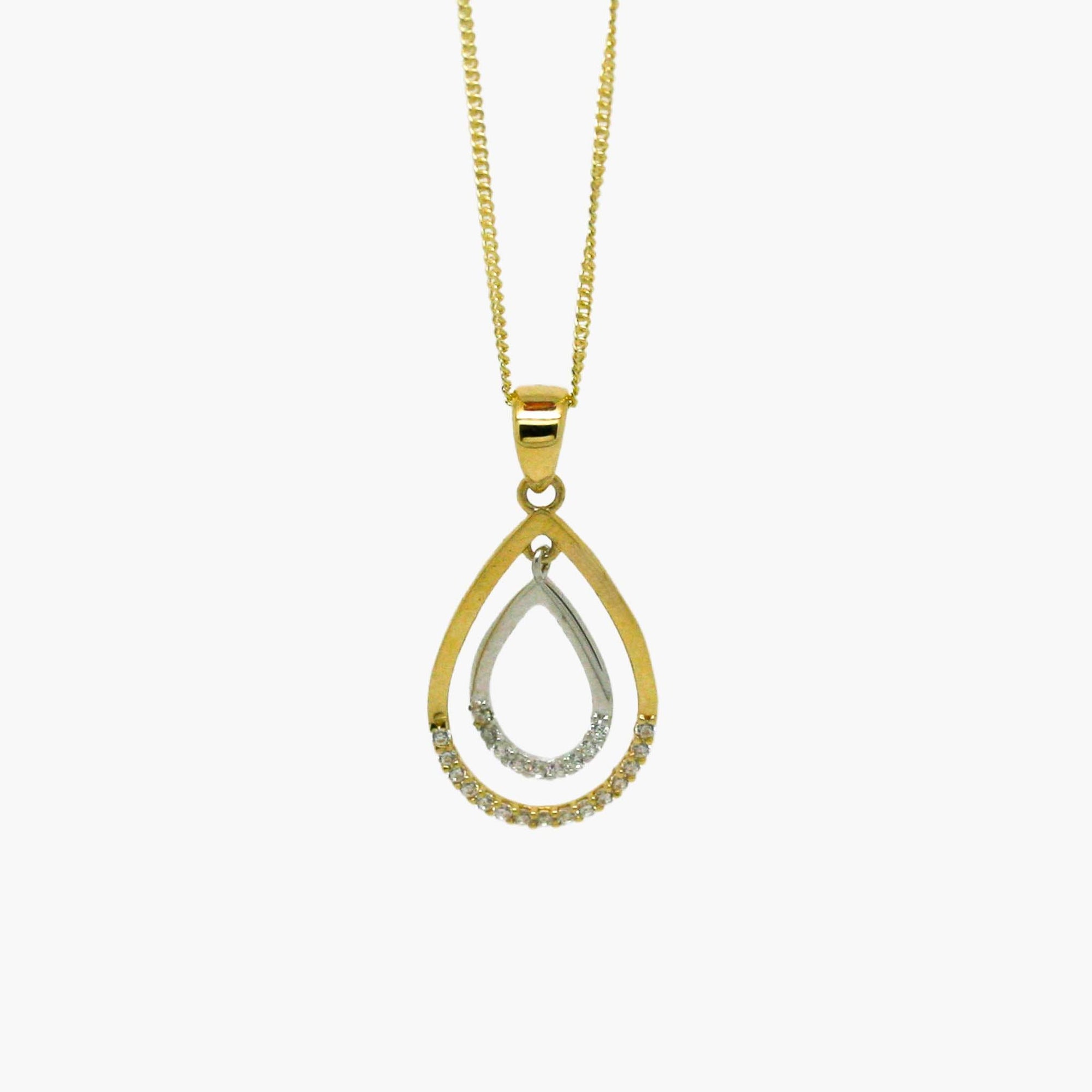 Two Tone CZ Teardrop Pendant Necklace in 9ct Gold - Jordans Jewellers