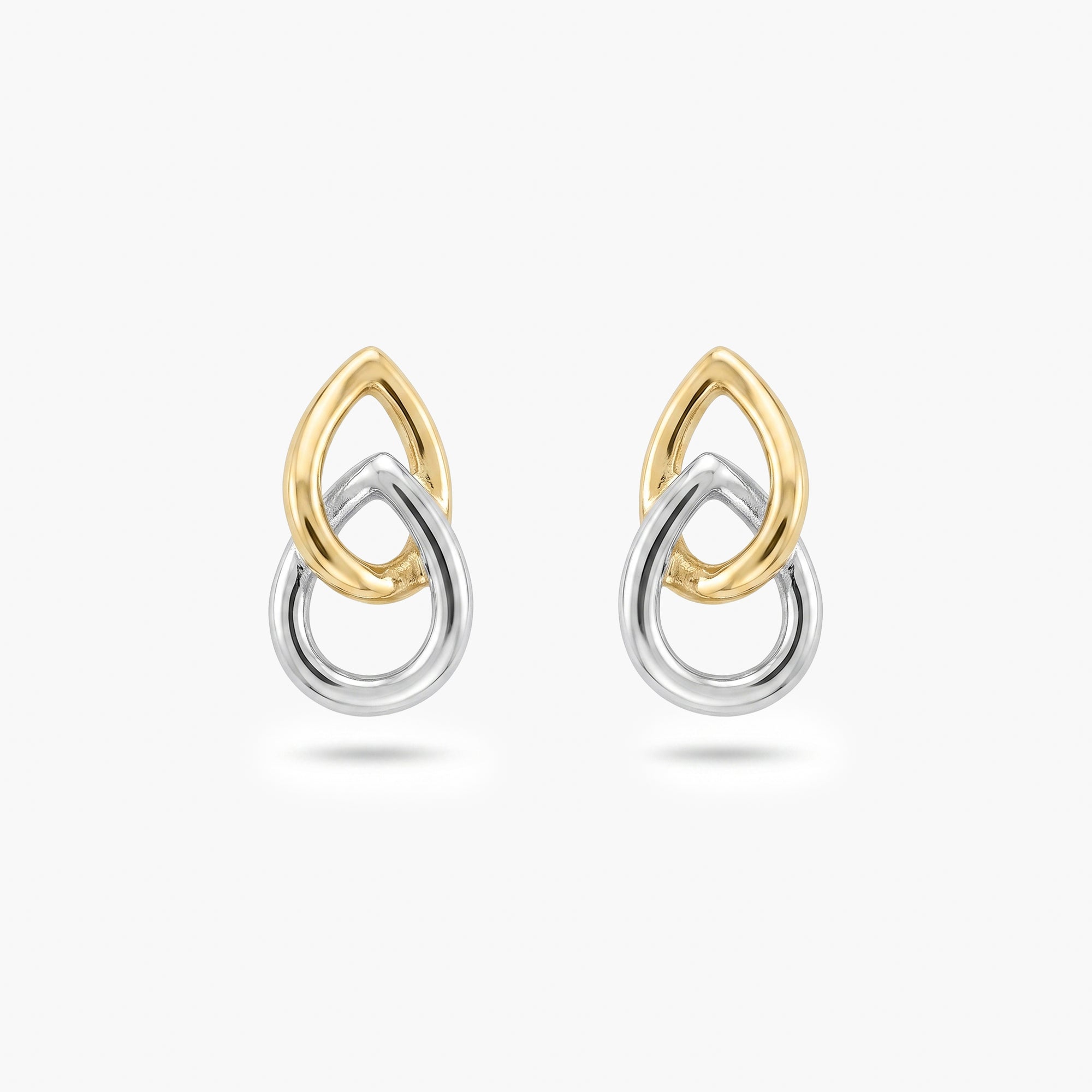 9ct Two-Tone Gold Interlocking Teardrop Stud Earrings