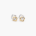 9ct Two-Tone Gold Interlocking Square Stud Earrings