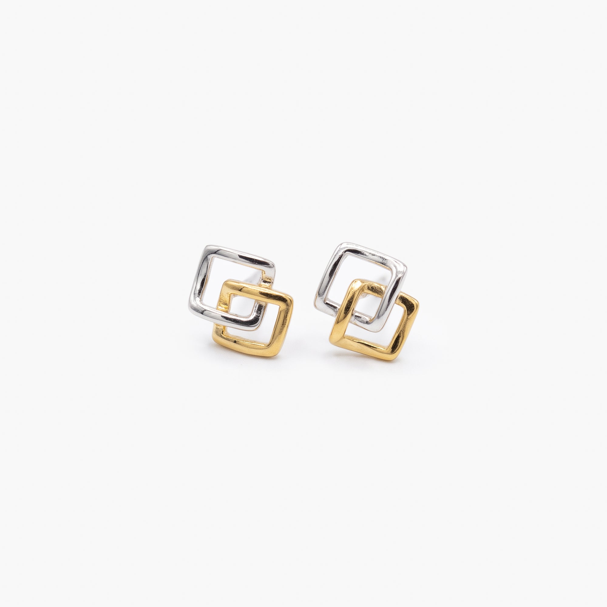 9ct Two-Tone Gold Interlocking Square Stud Earrings