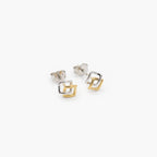 9ct Two-Tone Gold Interlocking Square Stud Earrings