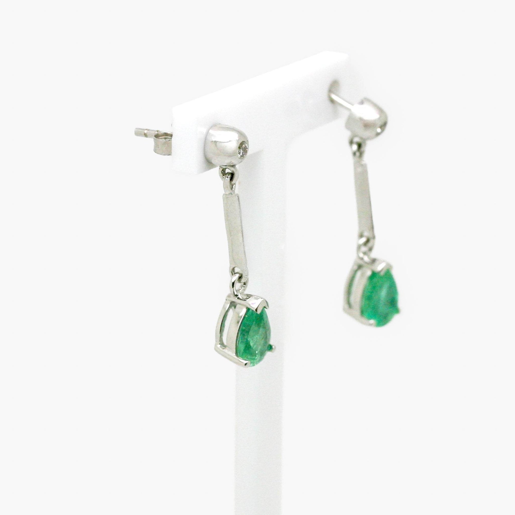 Pear Shaped Emerald & Diamond Drop Earrings - Jordans Jewellers