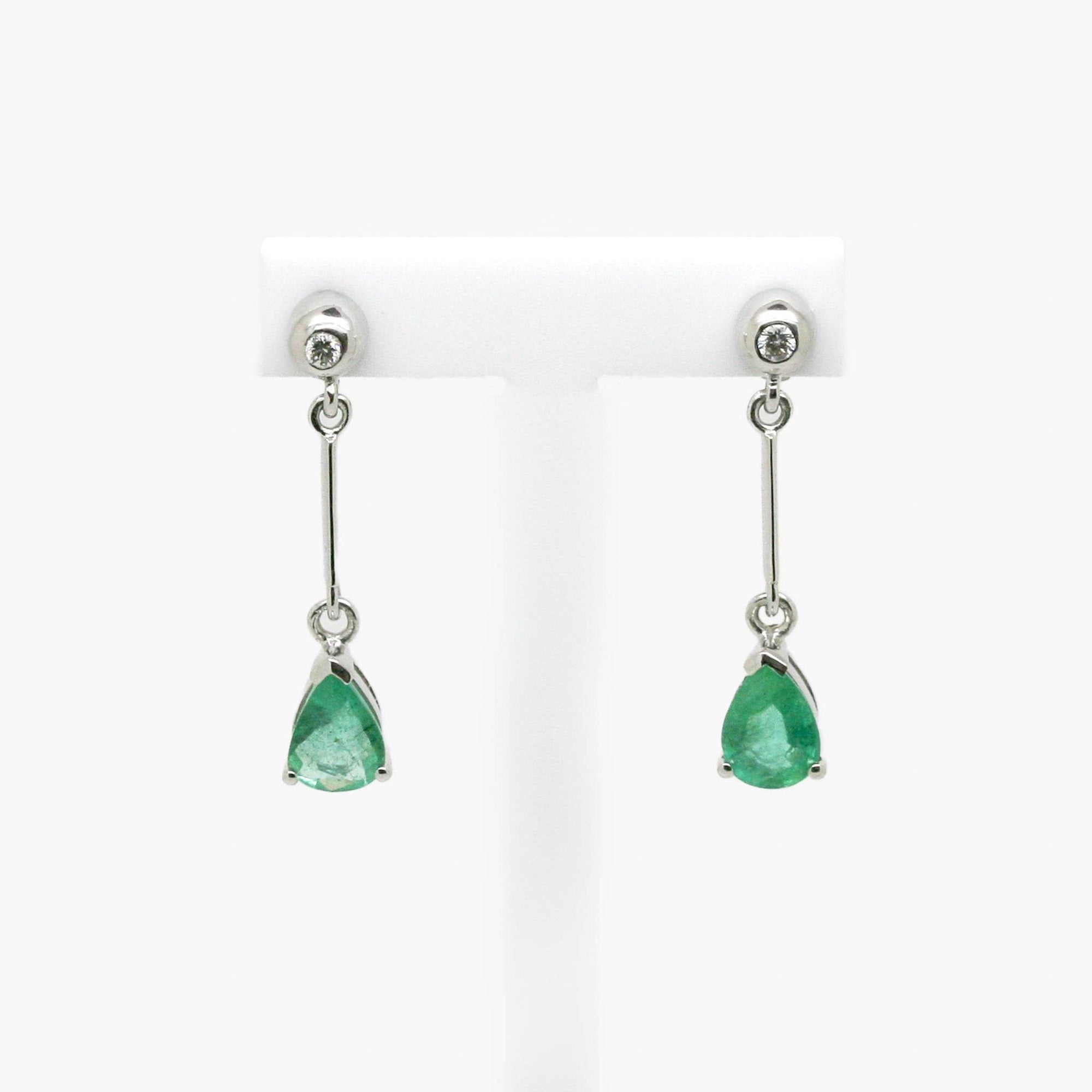 Pear Shaped Emerald & Diamond Drop Earrings - Jordans Jewellers