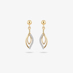 9ct Gold CZ Leaf Drop Earrings - Front View