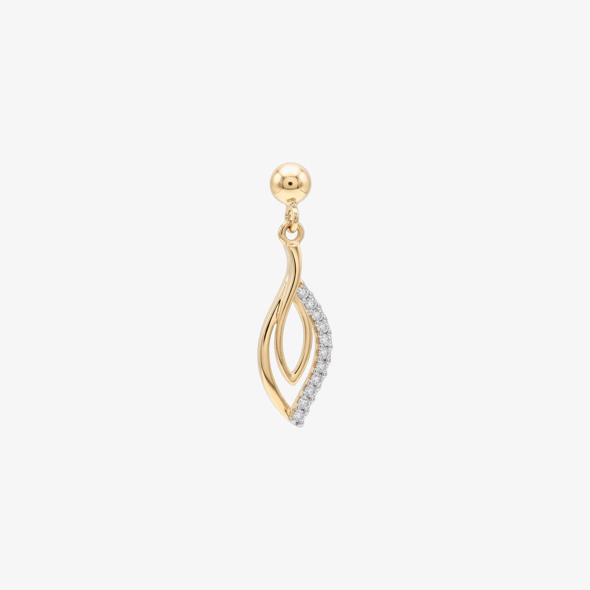 9ct Gold CZ Leaf Drop Earrings - Side View