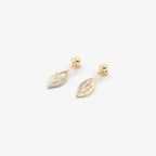 9ct Gold CZ Leaf Drop Earrings - Angled View