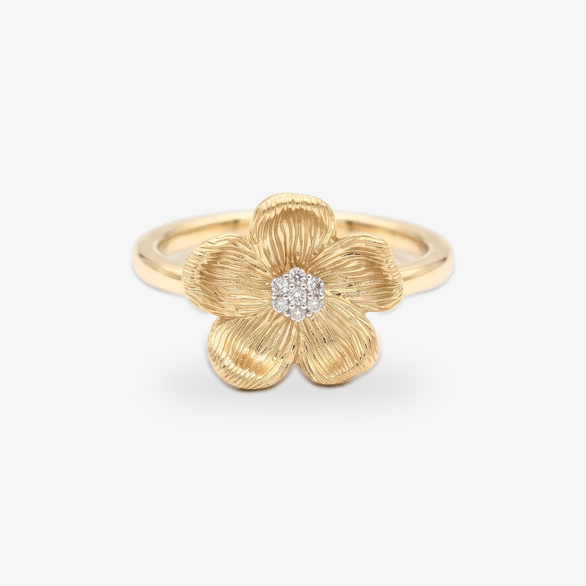 9ct Gold Diamond Flower Ring front view