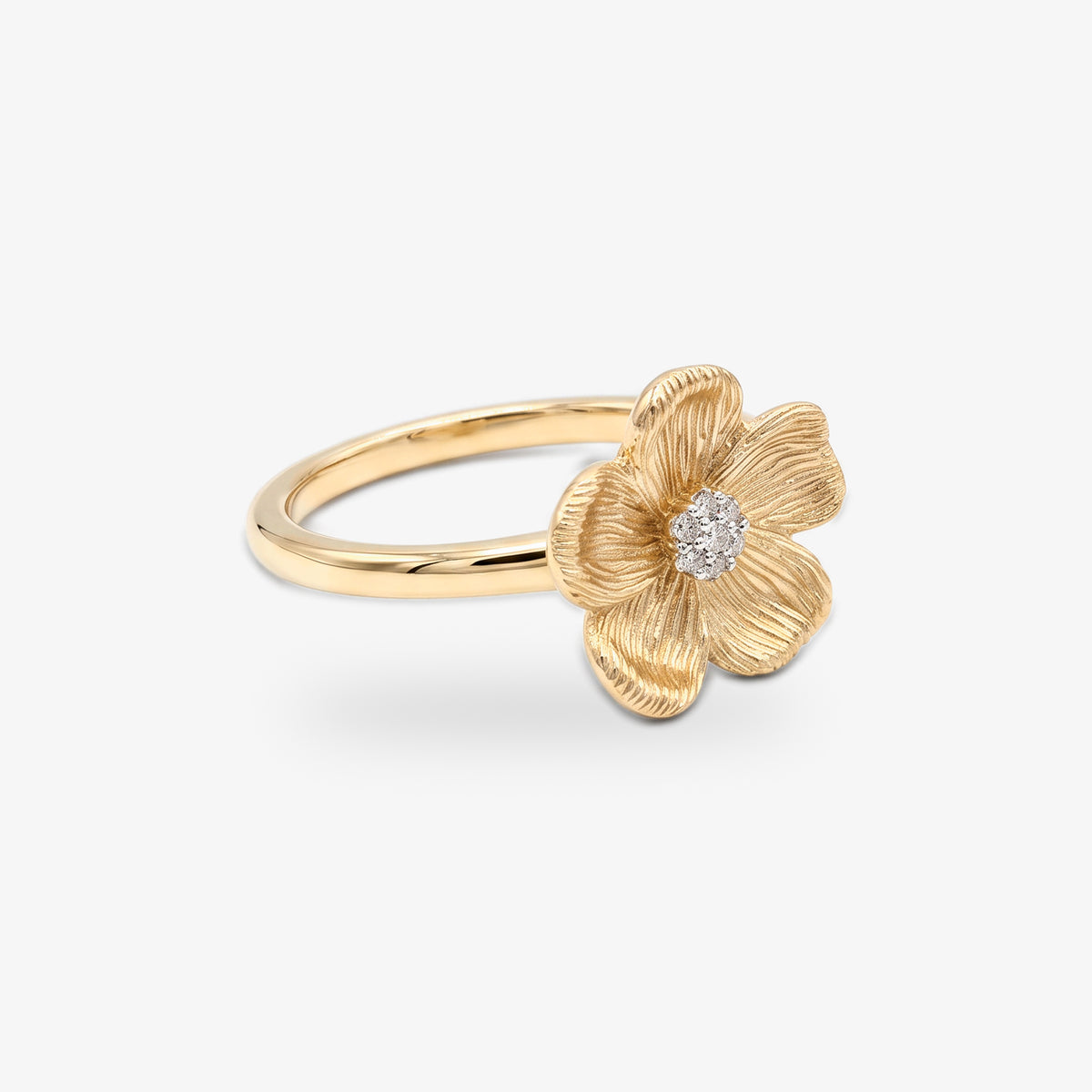 9ct Gold Diamond Flower Ring side view