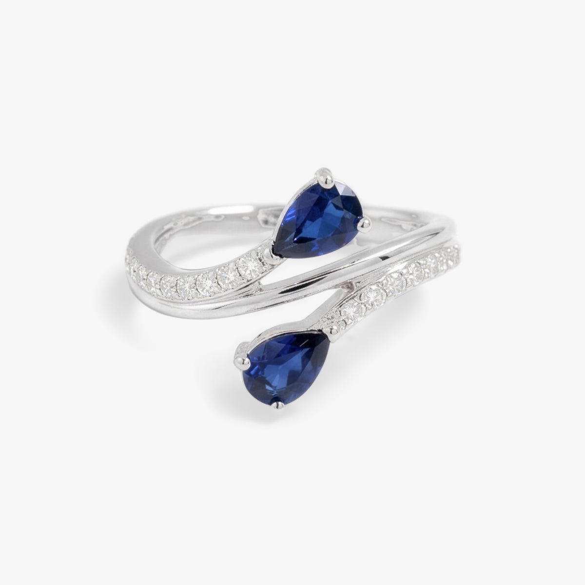 9ct Gold Sapphire & Diamond 0.20ct Crossover Ring front view